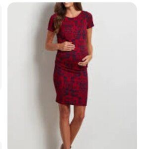 PinkBlush Fitted Maternity Short Sleeve Dress S Burgundy #287K